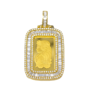 Natural Diamond 10kt Yellow Gold 24kt Suisse Bar Pendant