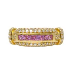 Natural VS Diamond 14kt Yellow Gold Ladies Ring w/ Sapphire
