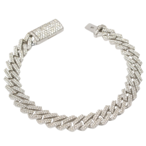 Natural VS Diamond 10kt White Gold Raised Prong-Set Cuban Link Bracelet 10mm