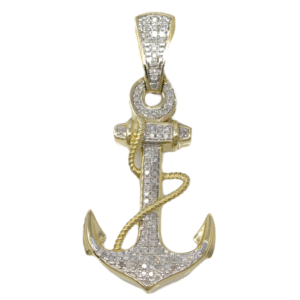 Natural Diamond 10kt Yellow Gold Anchor Pendant